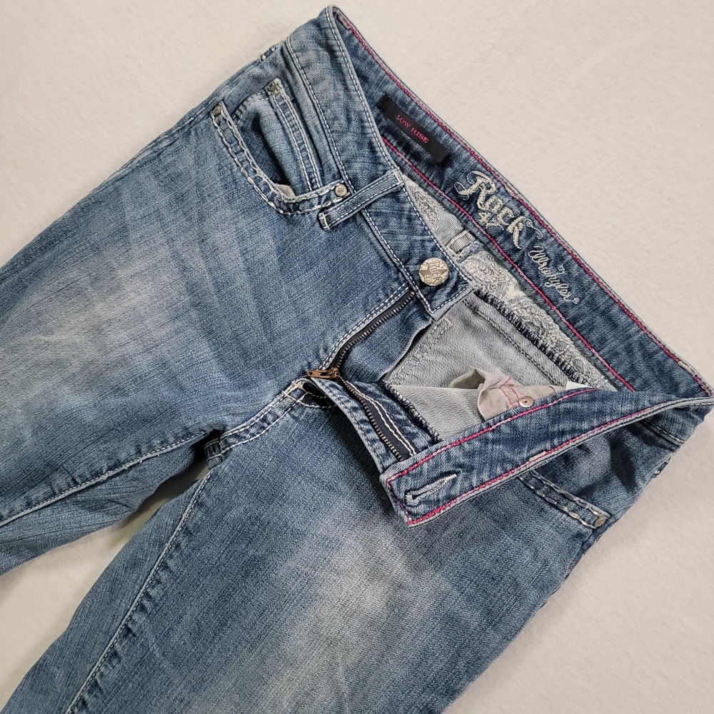 Wrangler Rock 47 Jeans Womens 5x34 Blue Low Rise Bootcut Embellished‎ Slim